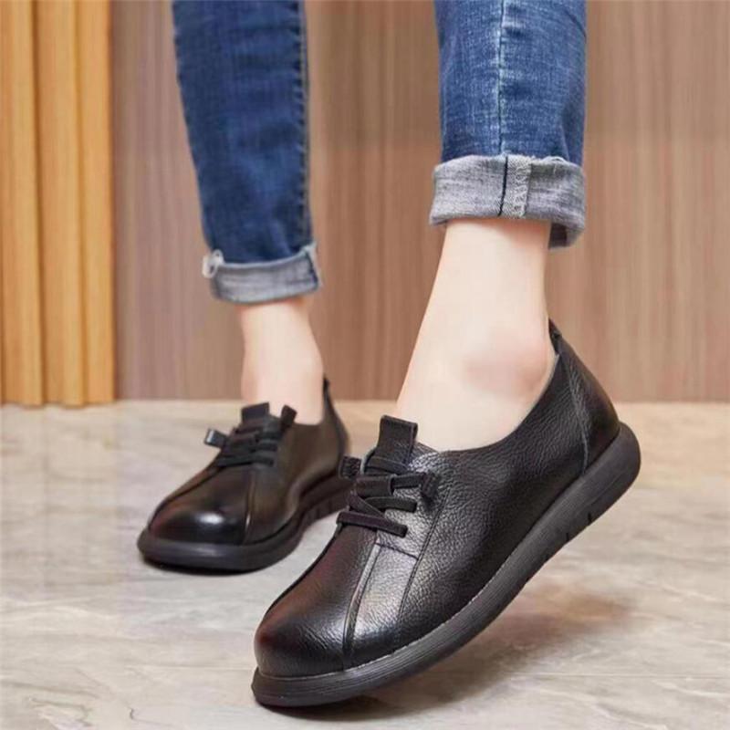 

Жіноче взуття з коров ячої шкіри на середньому підборі з м якою підошвою весна-осінь на шнурівці жіночі туфлі одинарні ретро з натуральної шкіри жіночі повсякденні туфлі на плоскій підошві 41