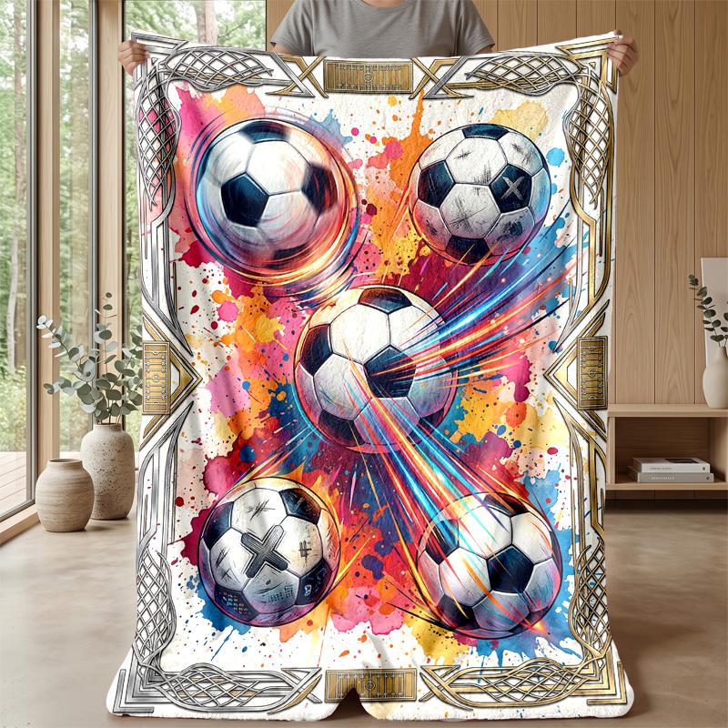 Soccer Ball Splash Art Theme blanket Lightweight Warm Flannel Blanket Decorative Throw Blanket for Home Decoration