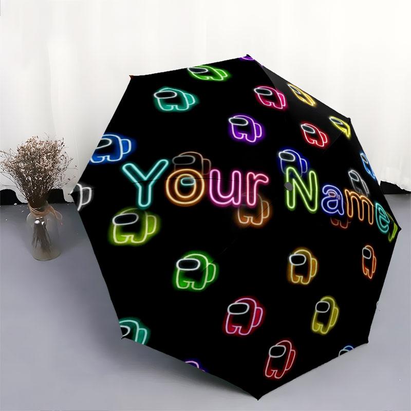 1 PC Automatic Folding Umbrella - Among Us Custom Name Pattern, Portable & Foldable Design with 8 Ribs, Christmas Birthday Gifts