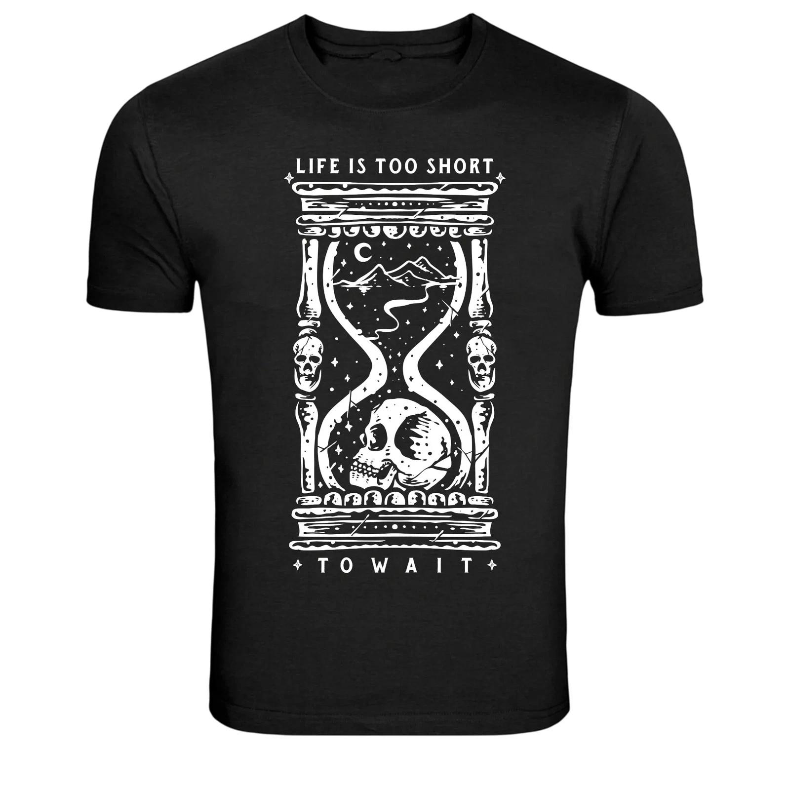 Life Is Too Short Hourglass Skull Gothic Graphic T-Shirt L