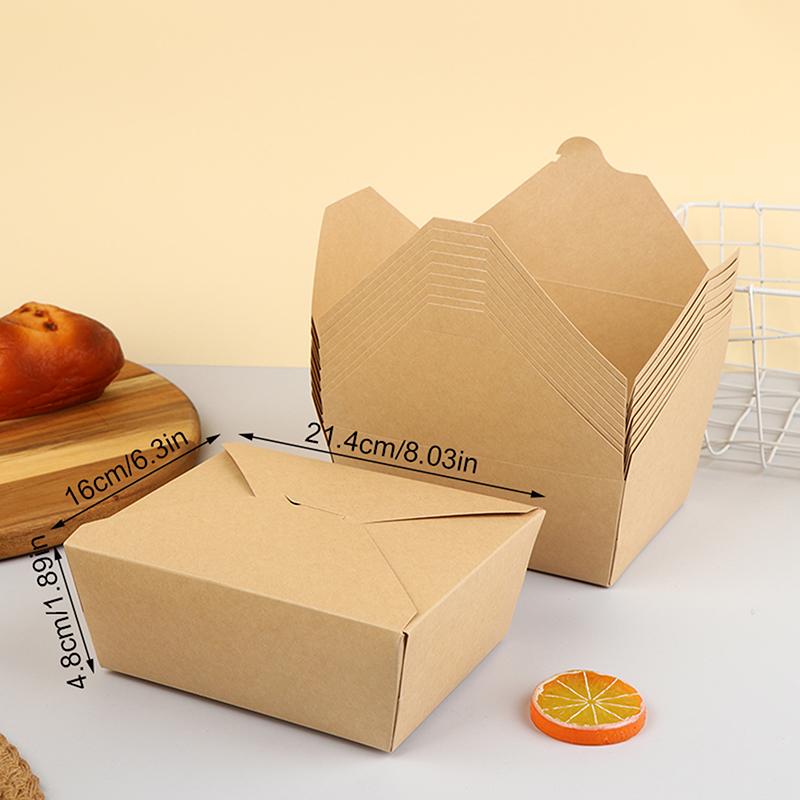 10 Adet Tek Kullanımlık Fast Food Kutusu Kalınlaştırılmış Kraft Kağıdı Katlanır Ambalaj Kutusu Bento Kek Izgara Et Salata Yemek Kabı Rest için