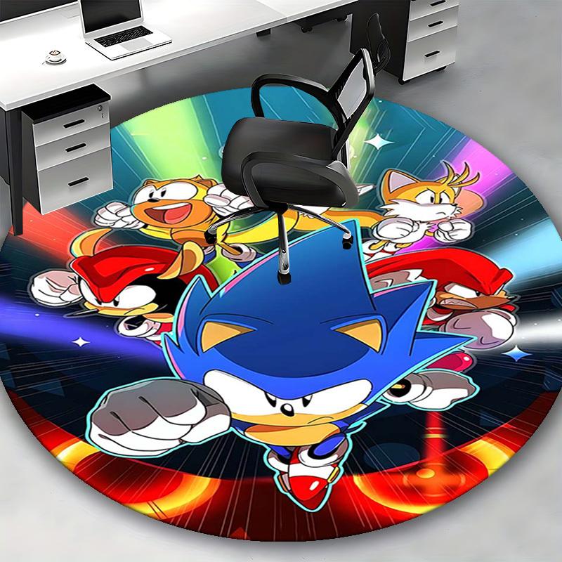 1pc Sonic the Hedgehog Anime Cartoon Design Round Carpet  Office Chair Mat, NonSlip Rug for Home Decor, Living Room, Bedroom, Game Room