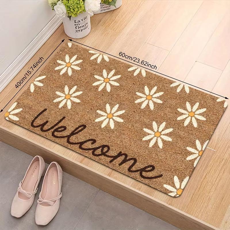 Small Daisy Welcome Doormat Non-Slip Indoor and Outdoor Entrance Rug Washable Front Door Mat Home Decor