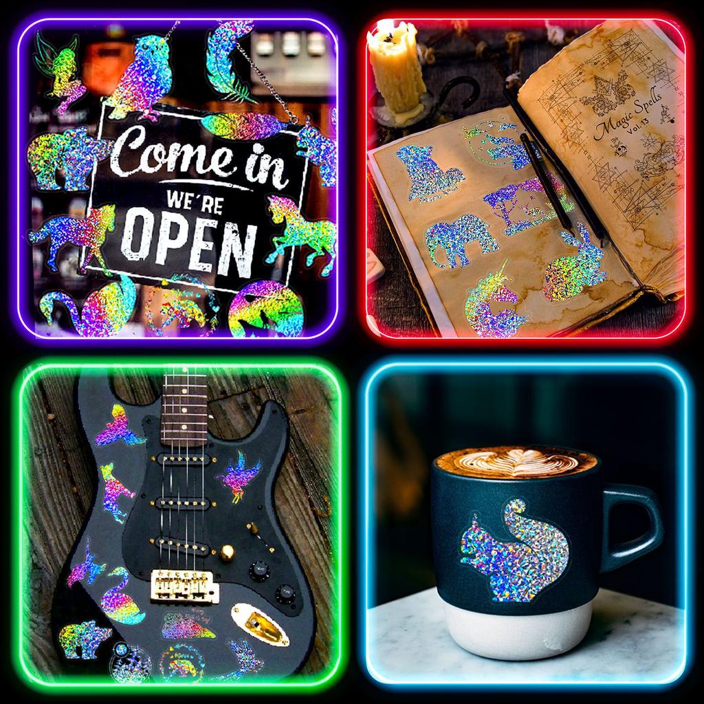 T01040671 Clearance 100 Sheets Transparent Laser Sticker Dream Forest Sticker Bag Two-Color Laser Gold