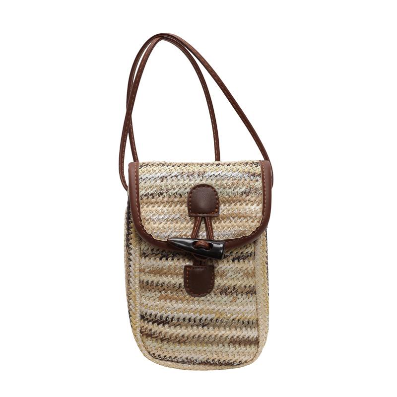 Sommer Ny Mini Reise Stråvevd Crossbody-veske Dame Utsøkt og Søt Liten Håndveske Dame Mobiltelefonveske Skulderveske Strandveske