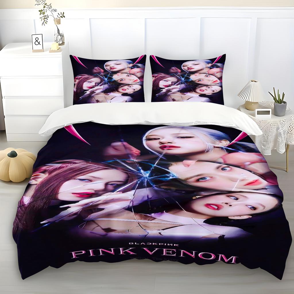 Anime Korean Girl Group Idols LISA ROSE JENNY JISOO Duvet Cover Bedding Set Gift for Girls Kids Teens Adults
