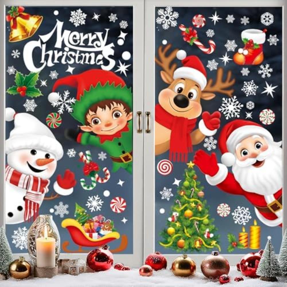 Festive Family Gatherings Christmas Window Stickers Festive Home Decor Child-Friendly Decor Easy Application Design