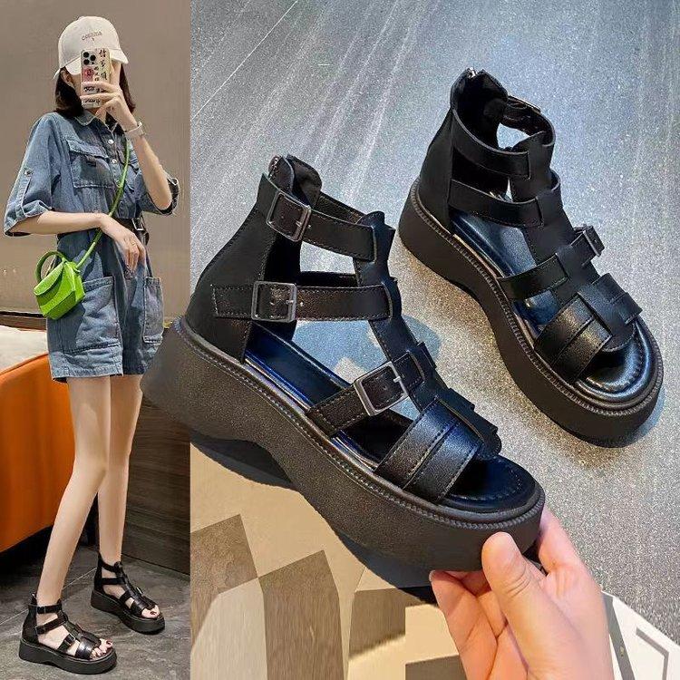 Sandals women's new summer fashion retro versatile woven belt buckle muffin thick-soled non-slip Roman shoes