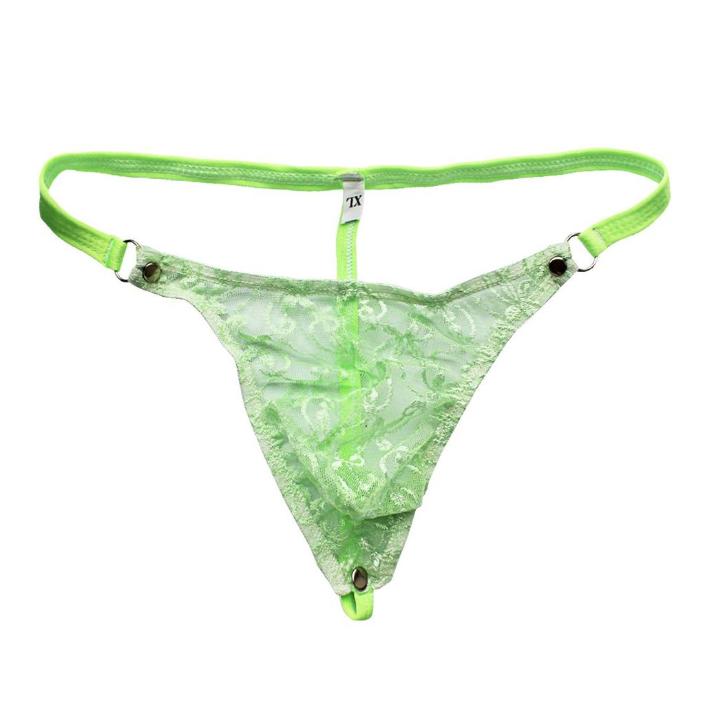 Men's Mini Bow Lace See Through Thong Floral Sissy Pouch Lingerie Underwear