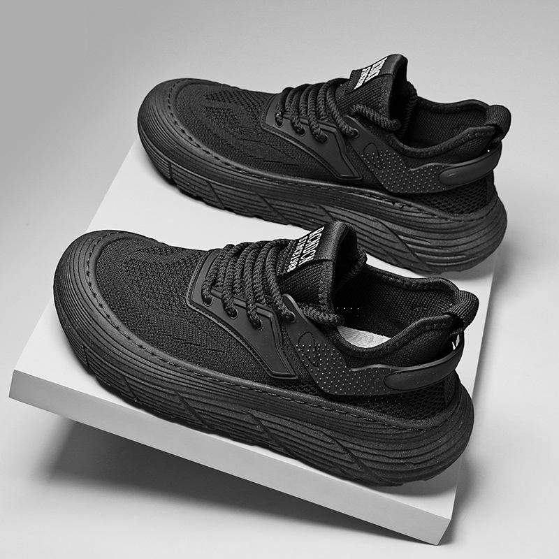 

2024 Flying weaving breathable summer thick-soled heightening men s sports shoes daily casual running lace-up versatile men s shoes 39