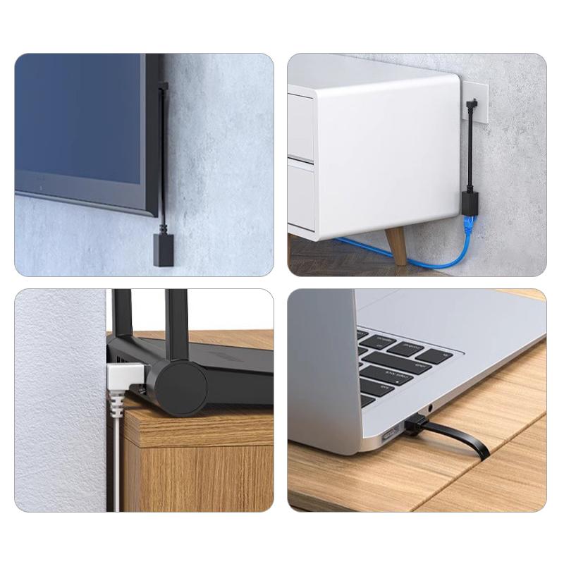 90 Graders Cat7 Nettverksforlengelseskabel Flat Ultra 10G Høyre /Venstre Vinkel Albue Nettverkskabel Rj45 Hann til Hunn Adapterledning