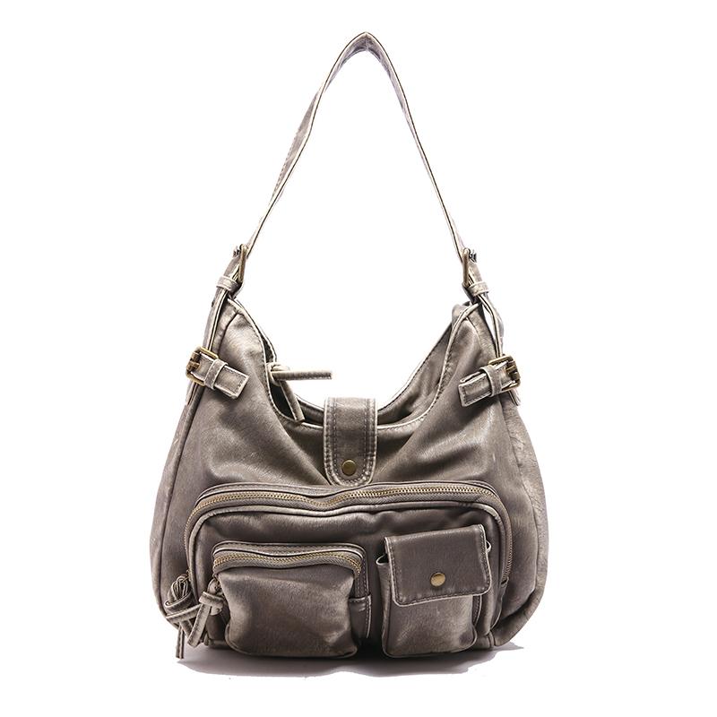 Women's Fashion Washed Old Spice Girl Locomotive Bag Multi-pocket Japanese and Korean Trend Shoulder Bag