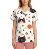 Women's Casual Short-Sleeve Cute Animal Print V-Neck Pocket Workwear Top