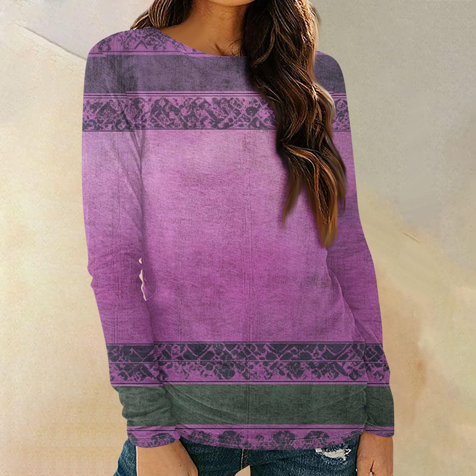 

Женские рубашки с длинным рукавом и круглым вырезом, базовая футболка, повседневный топ, модные осенние наряды, приталенные футболки XL фиолетовый