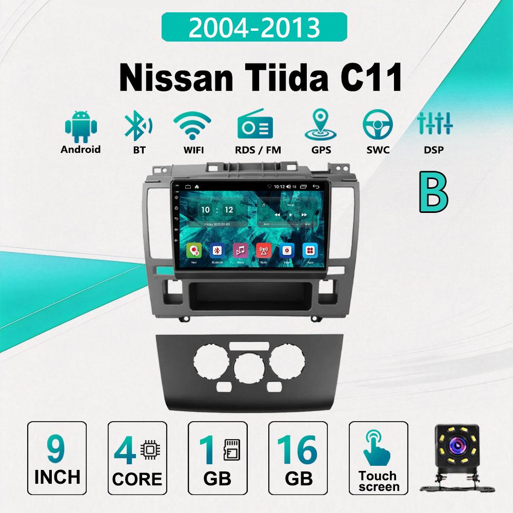 2Din Android Car-Play Car Radio,Nissan Tiida C11 2004-2013,Multimedia Player Head Unit Stereo GPS Navigation BT WIFI,1+16GB