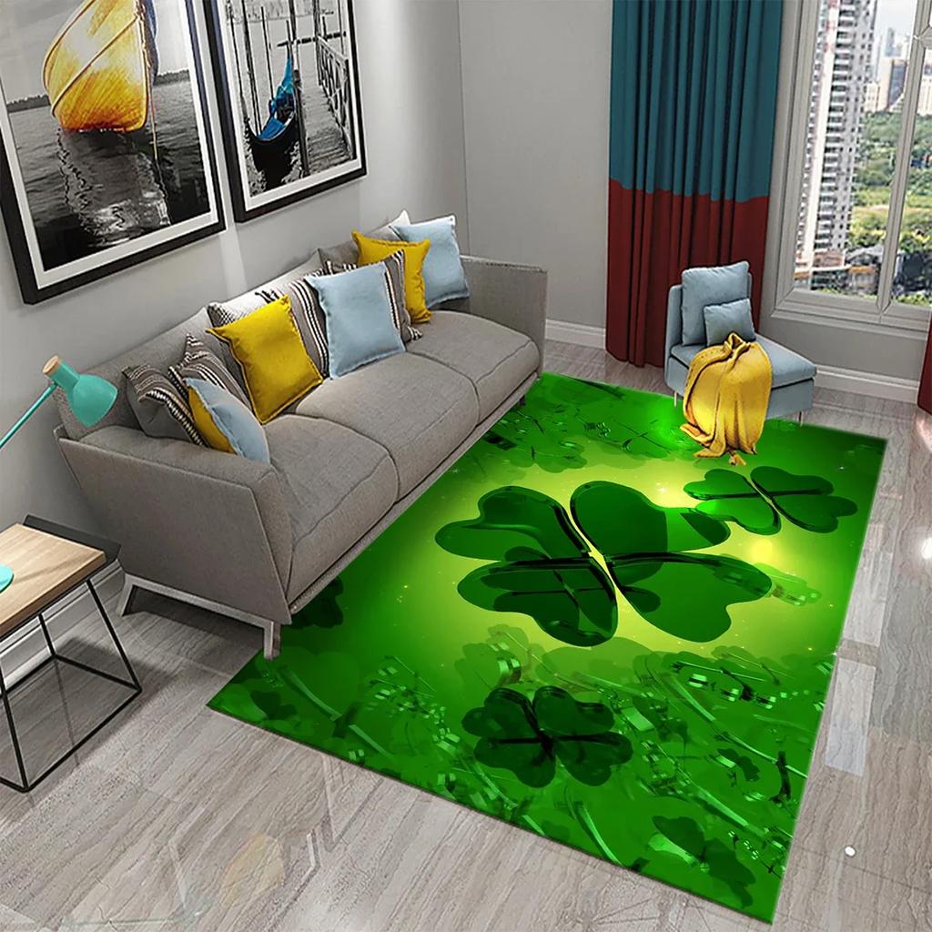 Green Four Leaf Clover Carpet Saint Patrick's Day Living Room Bedroom Bathroom Door Mats Home Decor Soft Doormat Non Slip Carpet