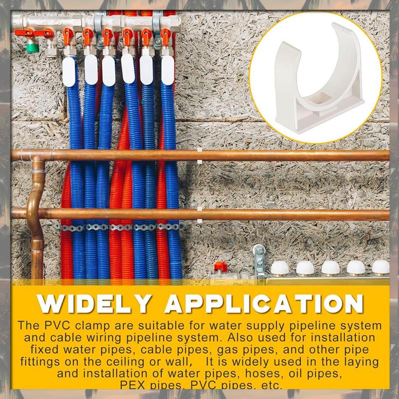 A70U New 50 Pack 2 Inch U-Shaped PVC Water Pipe Clamps Clips Pipe Hangers Holder Pex Tubing Clamps Plastic Water Pipes Support