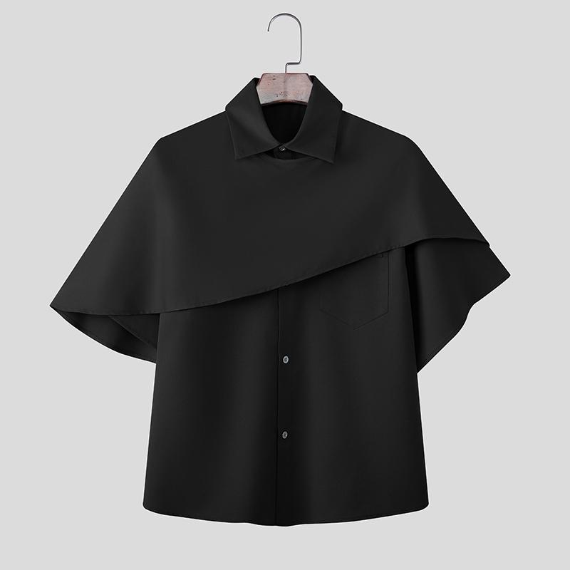 

INCERUN Men Short Sleeve Solid Color Fake Two-piece Casual Shirts Tops S чёрный