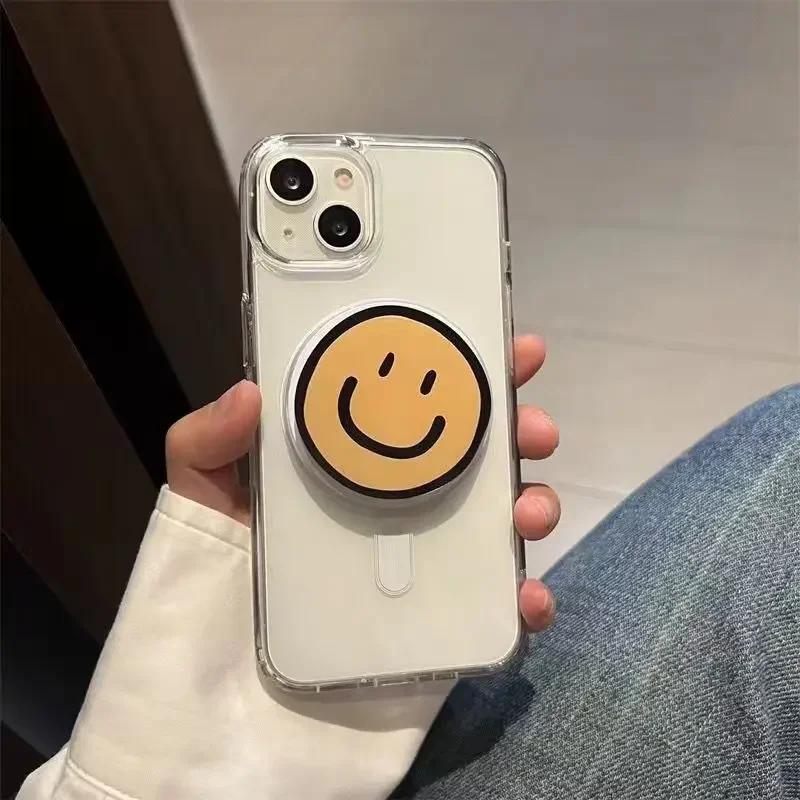 Korean Smile 1pcs Magnetic Grip Tok Phone Holder Foldable Desktop Cell Stand For Magsafe Universal iPhone 16 15 14 13 12 Mount
