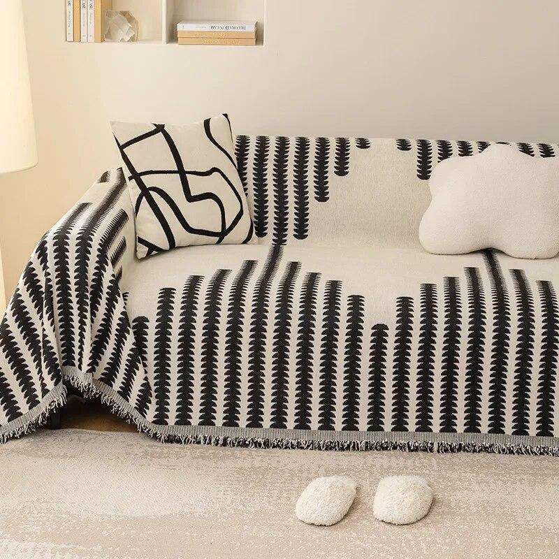 Nordic Sofa Dynepledd Universal Strikket Sofatrekk med dusker Innstil Utendørs pikniktepper Billedteppe til seng