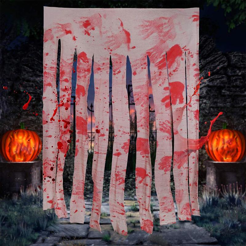Halloween Blood Stain Pattern Decorative Door Curtain Ornament DIY Windows Hanging Bar Theme Background Cloth Home Party 100*165cm