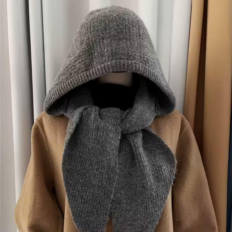 Fashion Korean Knit Hat Scarf Set Women Winter Warm Hat with Ear Protection Autumn Winter Hooded Neck Warmer