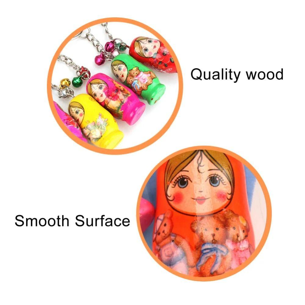 Drip Wood Matryoshka Russian Dolls Key Rings Babushka Matryoshka Figurines  Jewelry Gift