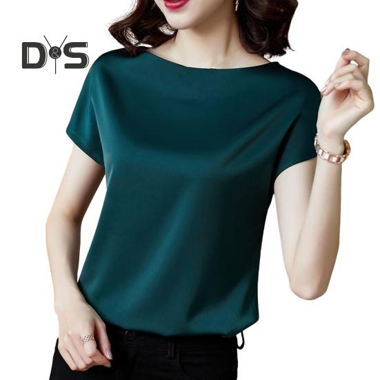 

Женская летняя рубашка с круглым вырезом и короткими рукавами, повседневные топы, однотонные свободные покроя, пуловеры из гладкой ткани, топы, рабочая одежда 2XL зелёный