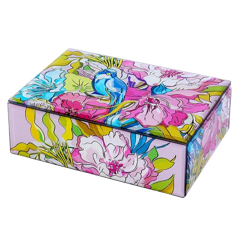 Elegant Painted Glass Jewelry Case Unique Glass Jewelry Chest Spacious Paintings Container for Earrings Bracelets 1