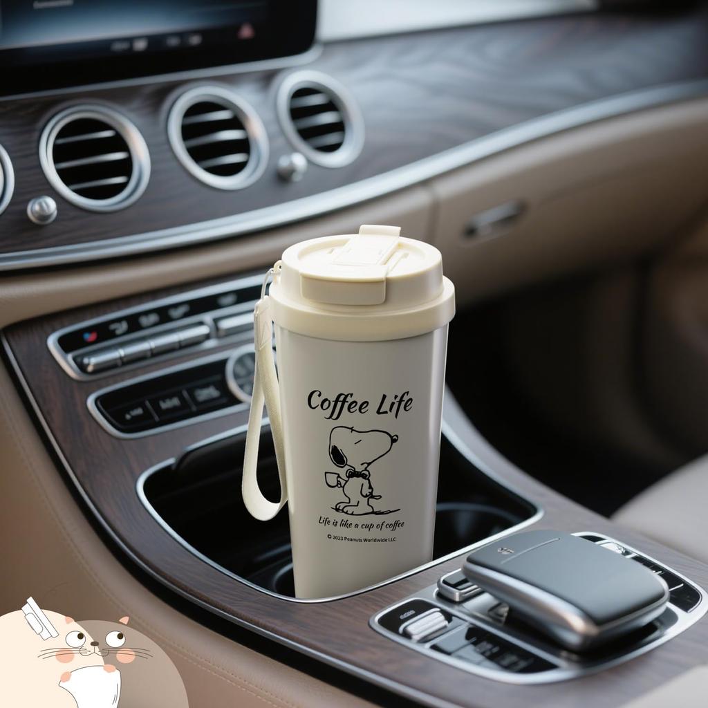 Snoopy Coffee Cup, Vacuum Insulated, Large Capacity, Straw Included, Easy to Clean, 500ml, Keeps Hot or Cold, Wide Mouth, Leak-Proof, Outdoor,