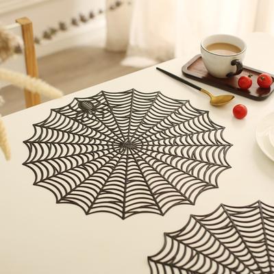 4PCS PVC Halloween Spider Web Placemat Hollow Out Tableware Heat-Insulating Mat  Restaurant