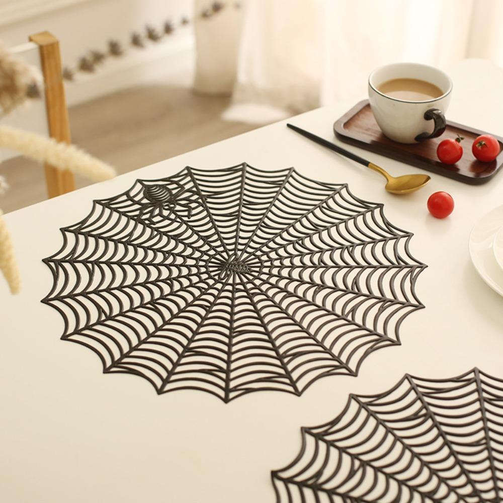 4PCS Non-slip Halloween Spider Web Placemat PVC Tableware Heat-Insulating Mat Cup Mat Dining Table