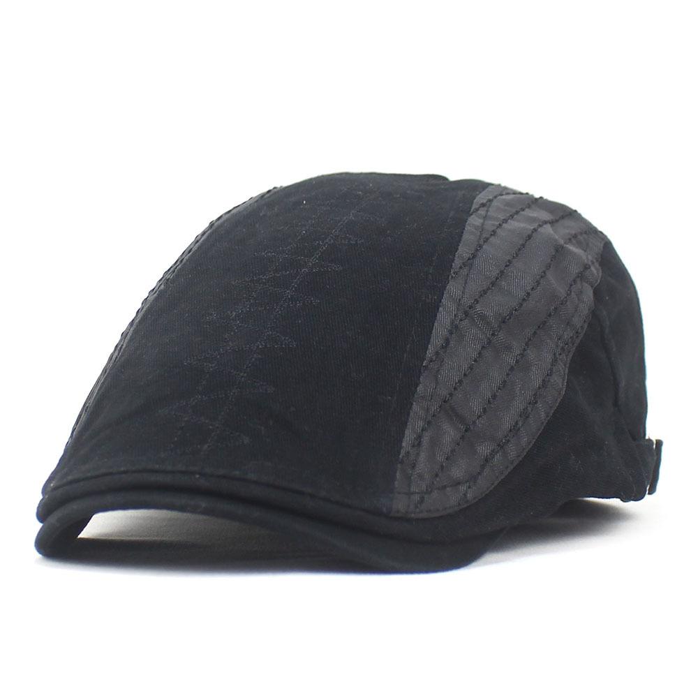 New Double-Embroidered Leather Patchwork Hat Cotton Men's Bent-Brim Beret Duckbill Cap