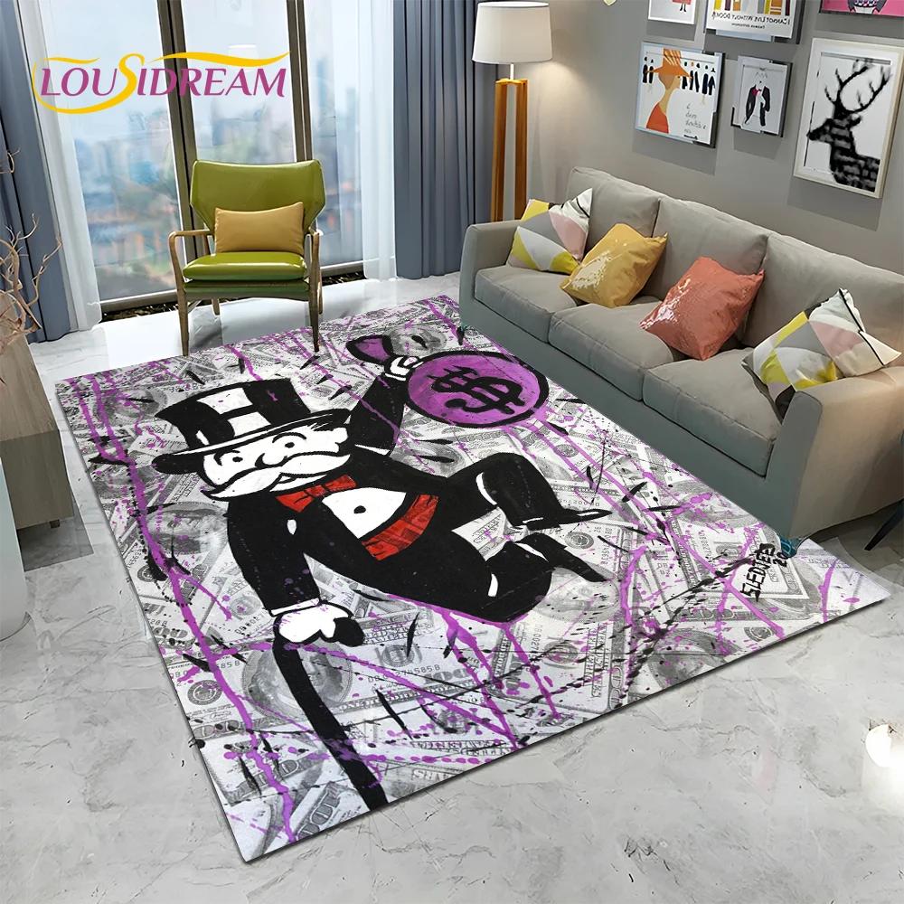 Retro Games Dollar Monopoly Cartoon Carpet Rug for Home Living Room Bedroom Sofa Doormat Decor,kids Area Rug Non-slip Floor Mat