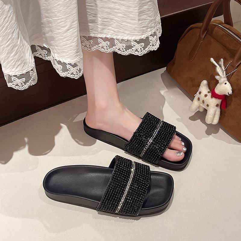 Platform Heightened Sandals and Slippers New Summer Explosive Wear Rhinestone Ultra-soft High-end Slip-on Beach Slippers