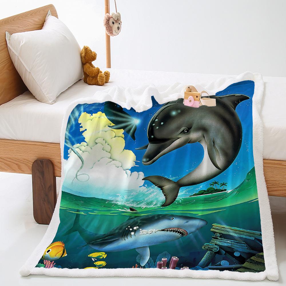 Blanket Marine Life Dolphin Lamb Fleece Crystal Fleece Blanket