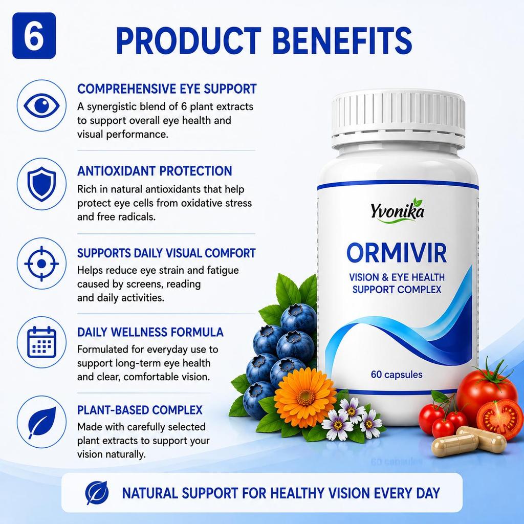 Ormivir Vision Support – Bilberry, Eyebright & Marigold Complex, 60 Capsules