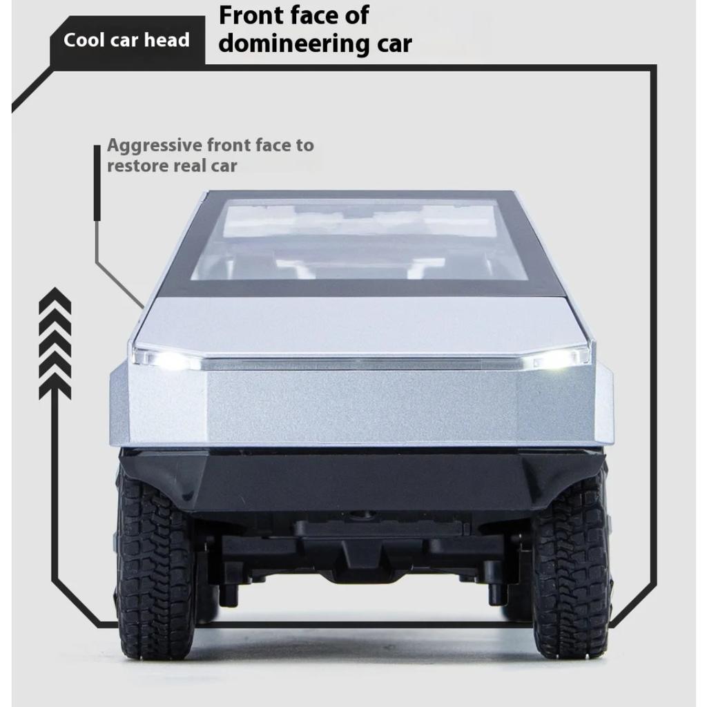 1/24 Tesla Cybertruck Pickup Alloy Car Model Diecasts Metal Toy Off-road Vehicles Car Model Simulation Sound and Light Kids Toys Gift