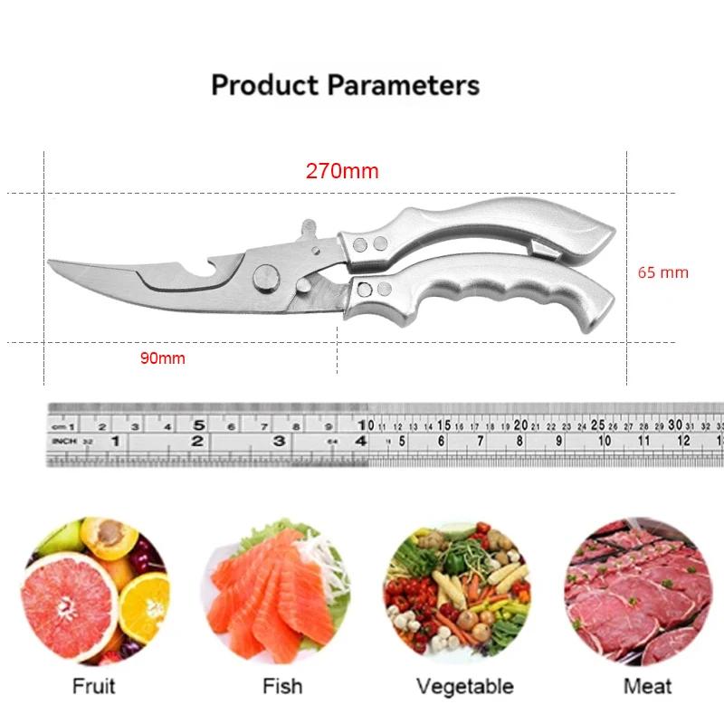 Stainless Steel Kitchen Scissors Multifunctional Food Roast Chef Shears Powerful Chicken Bone Scissors with Plastic Handle