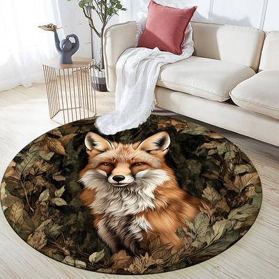 Fallen Leaves and Fox Pattern Round rug,Carpet Rug for Living Room Bedroom Playroom ,Non-slip Floor Mat,Holiday Gifts and Birthday Gifts.