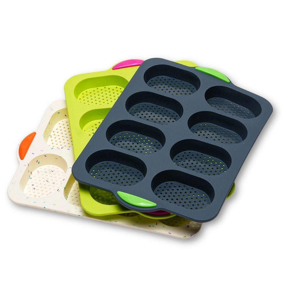 8 Grids Silicone Cake Mold Silicone Non-Stick Hamburger Bun Mold Non-slip Heat Resistant Silicone Baking Pan Baking Tool