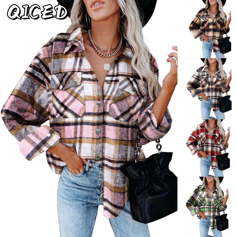 QICED Damen Vintage Casual Herbst Winter Langarm POLO-Ausschnitt Jacken & Mäntel