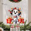 Holiday Scene Setting Decals Christmas Spotted Puppy/Penguin Static Window Sticker, Cute Watercolor Animal Glass Stickers with Colorful Lights & Gift