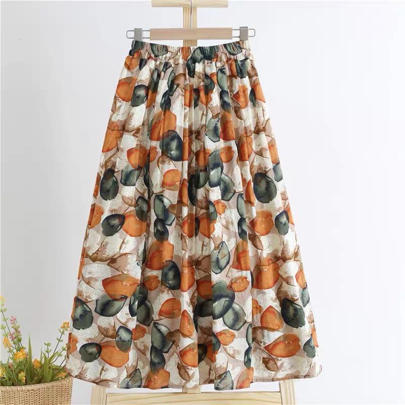 Summer Printed Half Length Skirt Fragmented Flower Pattern Umbrella Skirt Large Wave Point Mid Length Skirt A-line Skirt