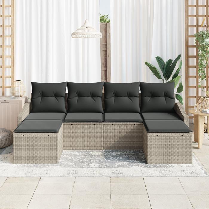 VidaXL Ensemble de canapé de jardin 6 pièces avec coussins gris clair en poly rattan 3346832
