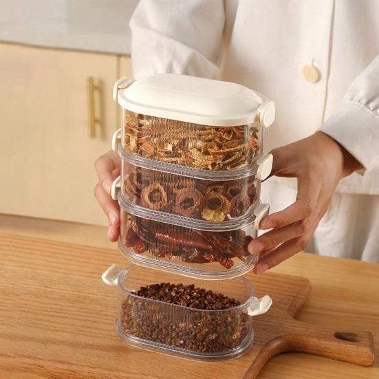 5-stufiger versiegelter Gewürzorganizer Stapelbare Gewürzaufbewahrungsboxen Luftdichter Gewürzorganizer mit transparenten unterteilten Fächern für Gewürze Kräuter Würzmittel