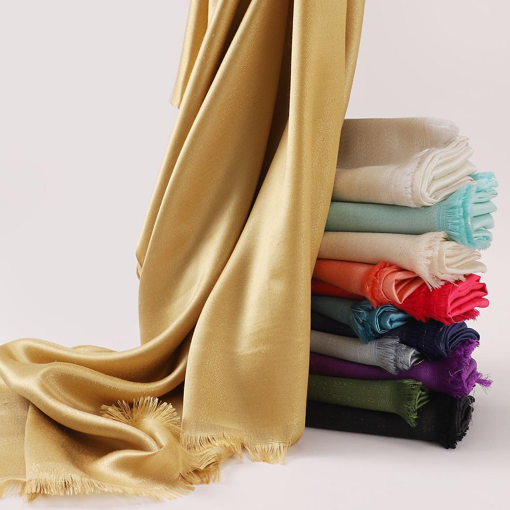 Women Plain Glitter Hijabs Scarf Gold Shimmer Muslim Long Wraps Shawls Hijab Scarves