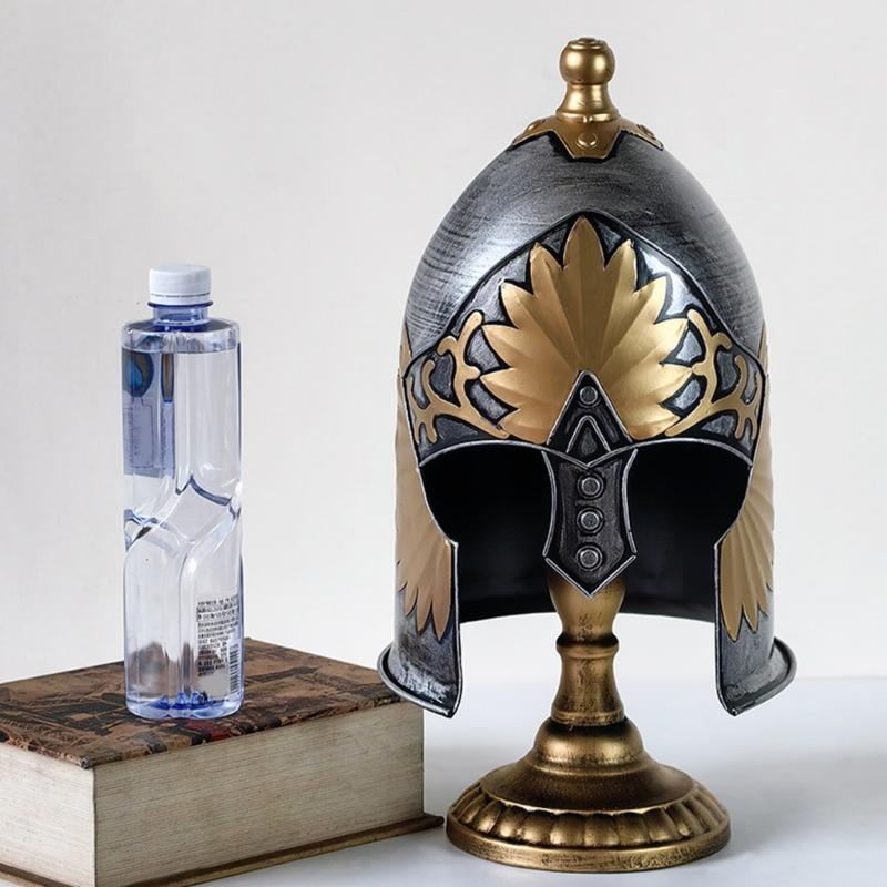 Ancient Greek Medieval Styles Helmets Sculpture with Base Historical Display Headpiece Ornament Home Office Desk Art