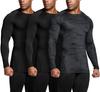 Tesla Long Sleeve Sports Set Compression Compression Wear for Base Men's Undershirt, 3-Piece [UV Protection, Sweat-Wicking, Quick-Drying], Shirt,