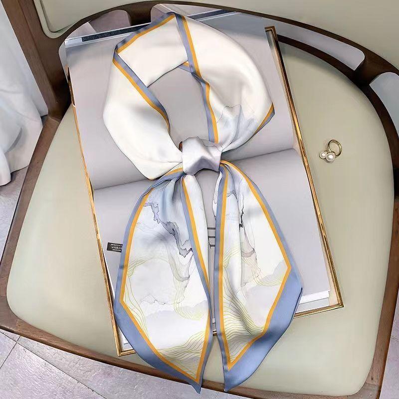 Luxury Design Silk Skinny Headwear Scarf Women Print Spring Neck Tie Hair Hand Bag Ribbon Wrist Belt Foulard Headband Lady
